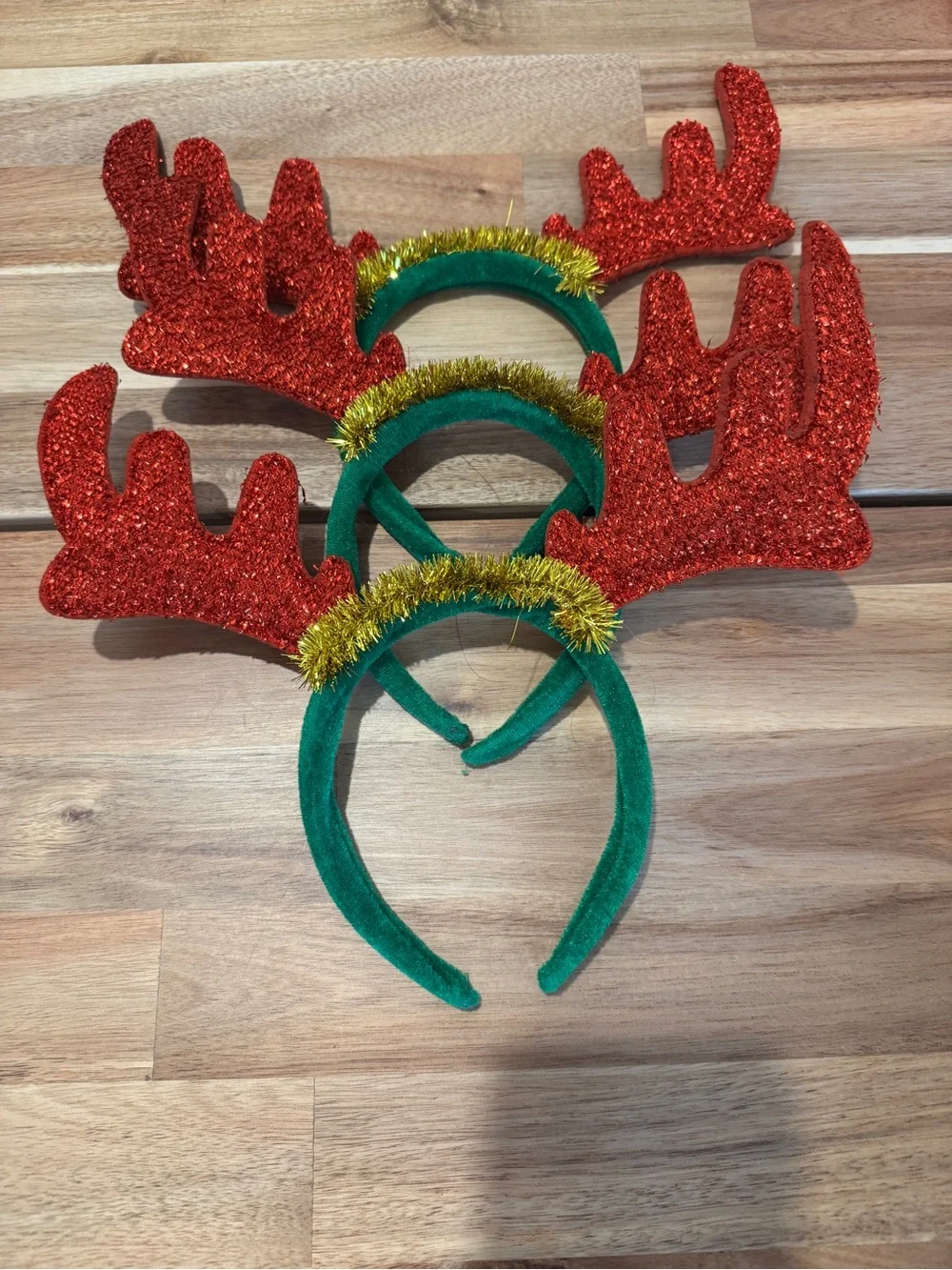 Kids Glitter Red Reindeer Antler Headband - Green Band